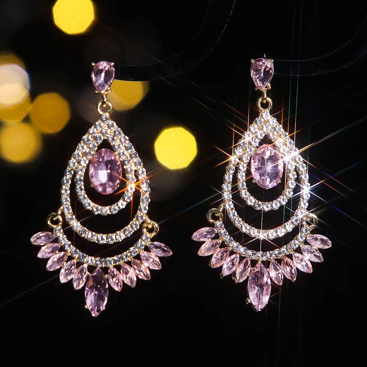 1 Pair Elegant Luxurious Geometric Plating Inlay Alloy Rhinestones Zircon Silver Plated Drop Earrings