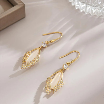 1 Pair Elegant Luxurious Grain Plating Inlay Copper Alloy Zircon 18k Gold Plated Drop Earrings