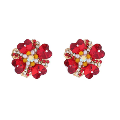 1 Pair Elegant Luxurious Heart Shape Flower Plating Inlay Alloy Rhinestones Glass Gold Plated Ear Studs