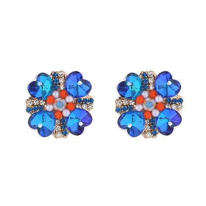 1 Pair Elegant Luxurious Heart Shape Flower Plating Inlay Alloy Rhinestones Glass Gold Plated Ear Studs