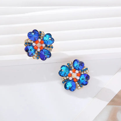 1 Pair Elegant Luxurious Heart Shape Flower Plating Inlay Alloy Rhinestones Glass Gold Plated Ear Studs