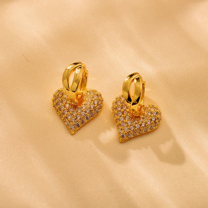 1 Pair Elegant Luxurious Heart Shape Inlay Copper Zircon 18K Gold Plated Drop Earrings