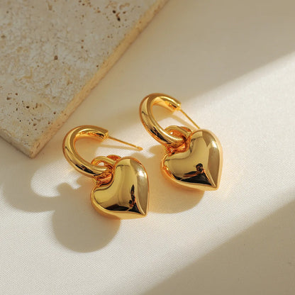 1 Pair Elegant Luxurious Heart Shape Plating Copper 18K Gold Plated Drop Earrings