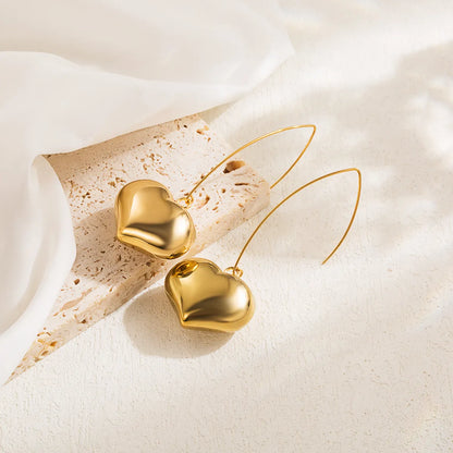 1 Pair Elegant Luxurious Heart Shape Solid Color Irregular Plating Stainless Steel 18k Gold Plated Drop Earrings