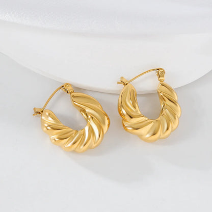 1 Pair Elegant Luxurious Irregular Heart Shape Spiral Stripe Plating 304 Stainless Steel 18K Gold Plated Earrings