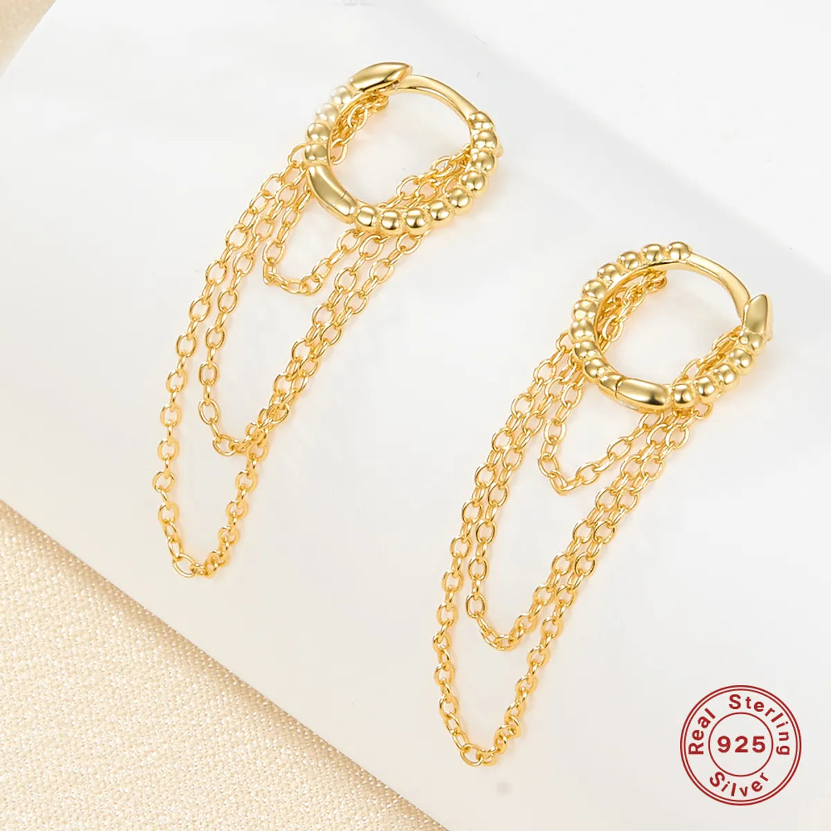 1 Pair Elegant Luxurious Lady Chain Plating Sterling Silver 18k Gold Plated White Gold Plated Drop Earrings