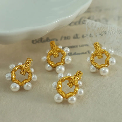 1 Pair Elegant Luxurious Lady Geometric Plating Imitation Pearl Titanium Steel 18k Gold Plated Ear Studs