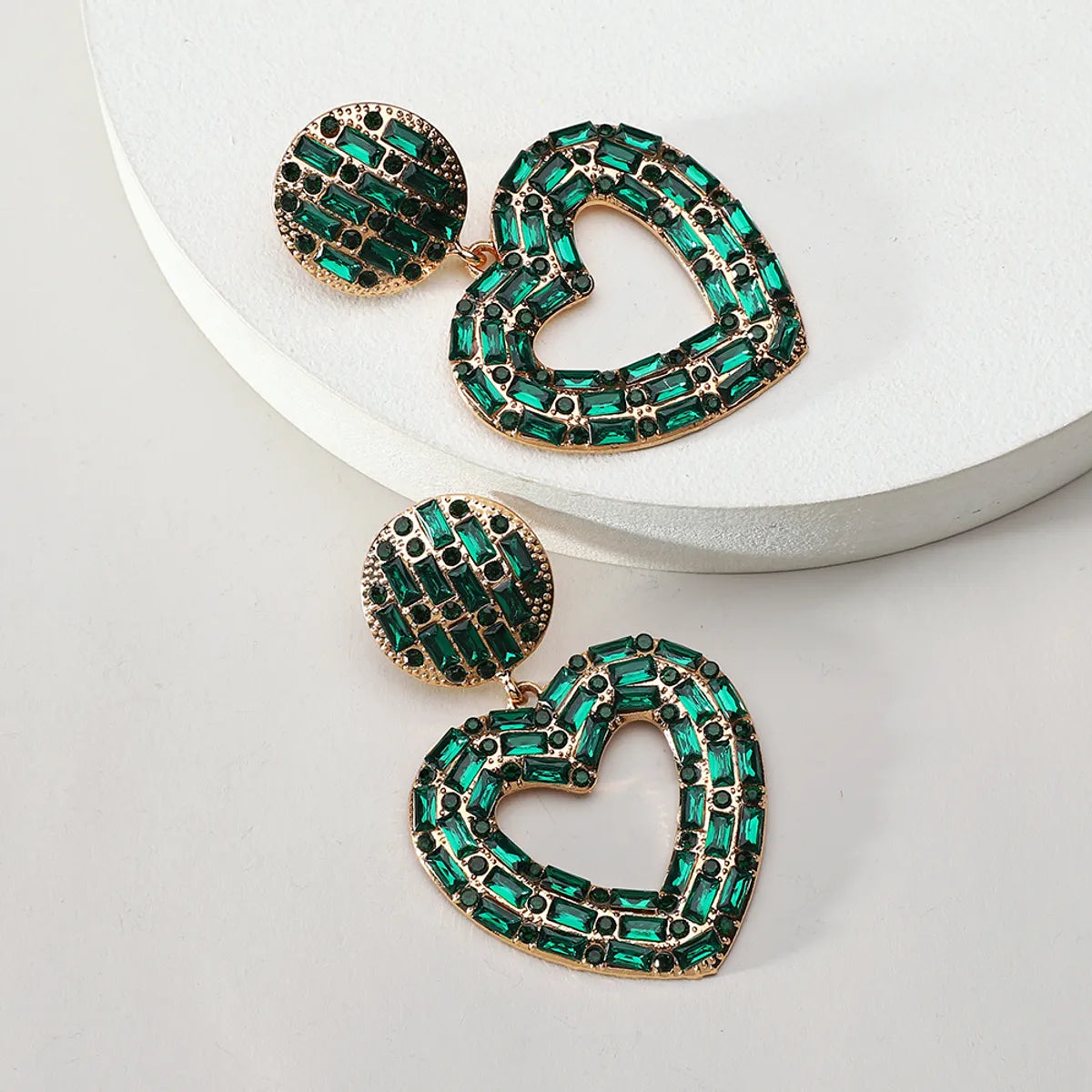 1 Pair Elegant Luxurious Lady Heart Shape Plating Inlay Zinc Alloy Rhinestones Drop Earrings