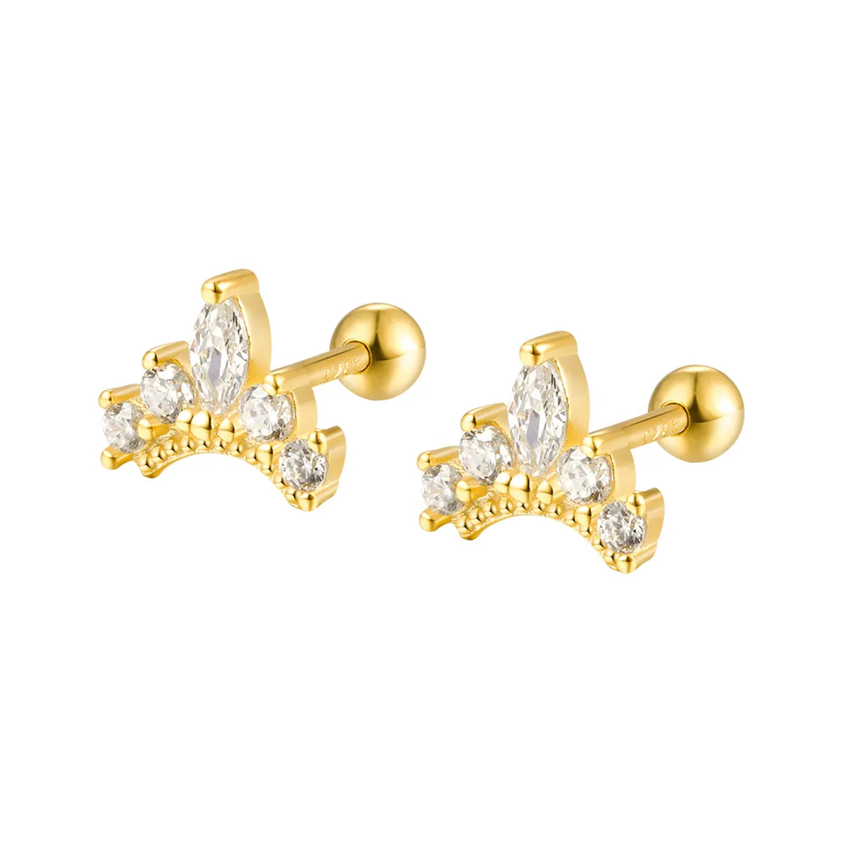 1 Pair Elegant Luxurious Leaf Plating Inlay Sterling Silver Zircon 18k Gold Plated White Gold Plated Ear Studs