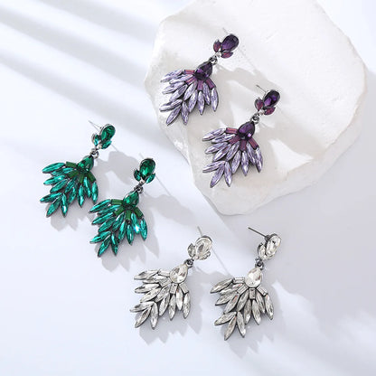 1 Pair Elegant Luxurious Leaves Inlay Alloy Rhinestones Drop Earrings