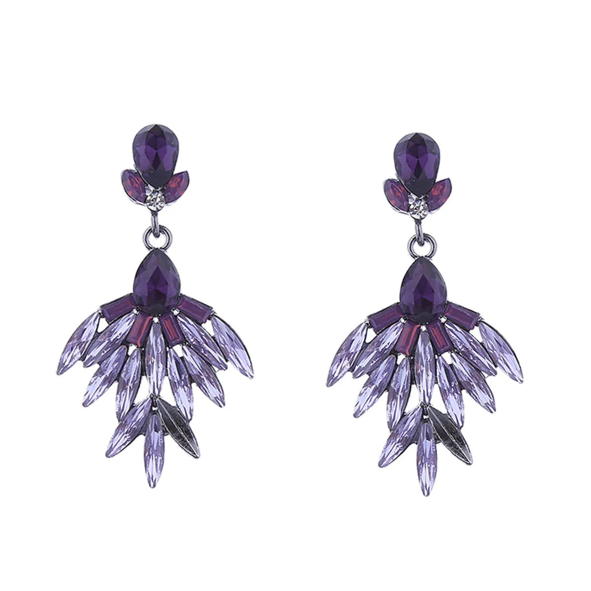 1 Pair Elegant Luxurious Leaves Inlay Alloy Rhinestones Drop Earrings