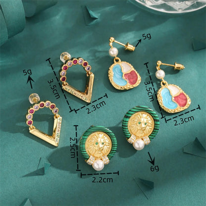 1 Pair Elegant Luxurious Letter Epoxy Plating Copper Zircon Gold Plated Drop Earrings