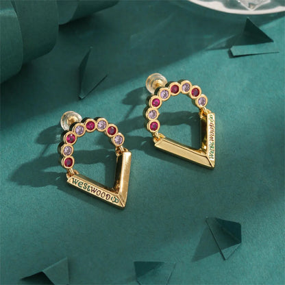 1 Pair Elegant Luxurious Letter Epoxy Plating Copper Zircon Gold Plated Drop Earrings