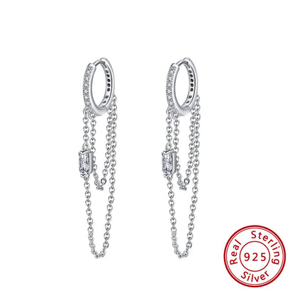 1 Pair Elegant Luxurious Modern Style Chain Tassel Plating Inlay Sterling Silver Zircon White Gold Plated Rhodium Plated Silver Plated Drop Earrings