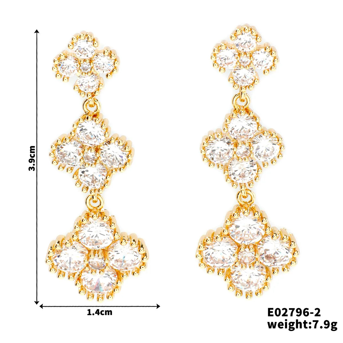 1 Pair Elegant Luxurious Modern Style Four Leaf Clover Inlay Copper Zircon K Gold Plated Rhodium Plated Drop Earrings