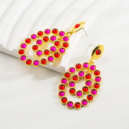 1 Pair Elegant Luxurious Oval Inlay Alloy Resin Drop Earrings