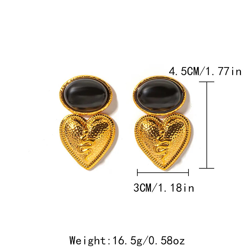 1 Pair Elegant Luxurious Oval Plating Inlay 304 Stainless Steel Natural Stone 14K Gold Plated Drop Earrings