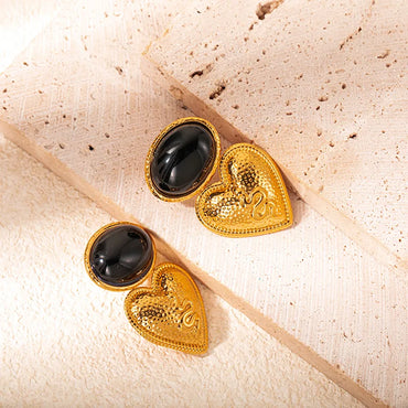 1 Pair Elegant Luxurious Oval Plating Inlay 304 Stainless Steel Natural Stone 14K Gold Plated Drop Earrings