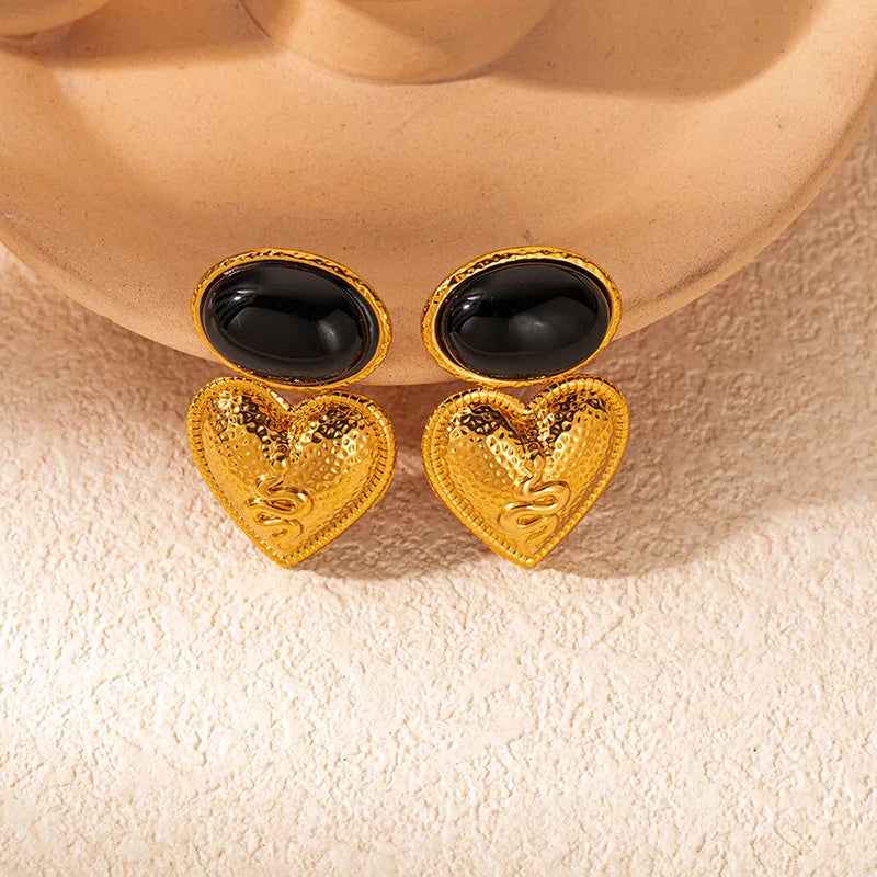 1 Pair Elegant Luxurious Oval Plating Inlay 304 Stainless Steel Natural Stone 14K Gold Plated Drop Earrings