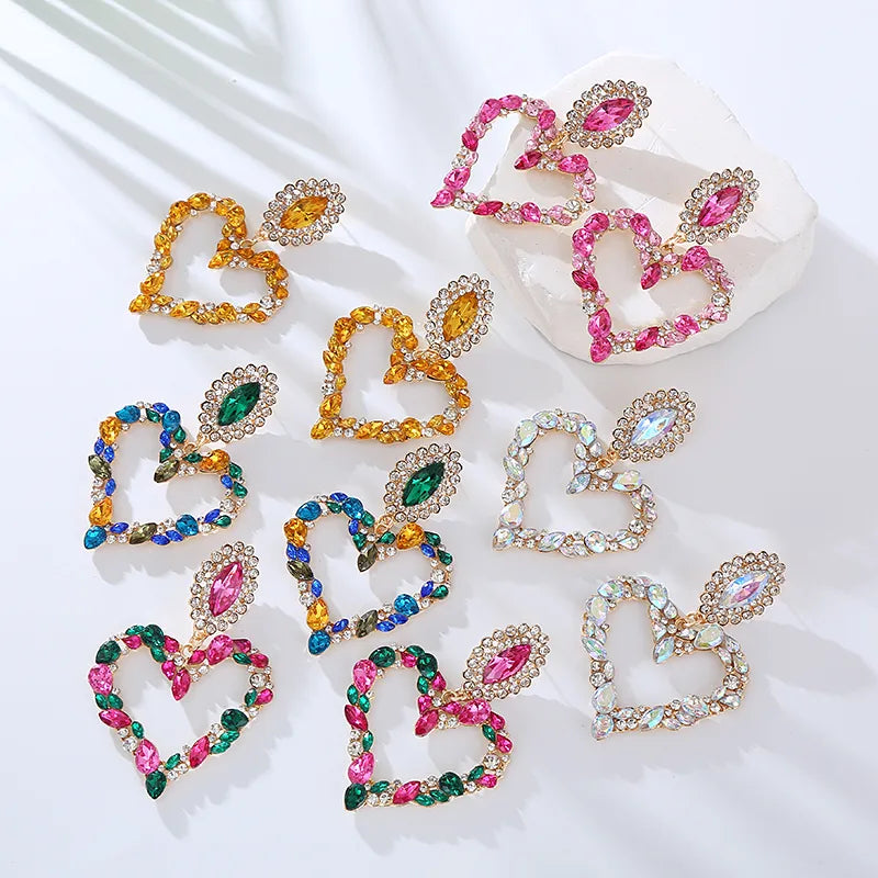 1 Pair Elegant Luxurious Queen Heart Shape Inlay Alloy Rhinestones Drop Earrings