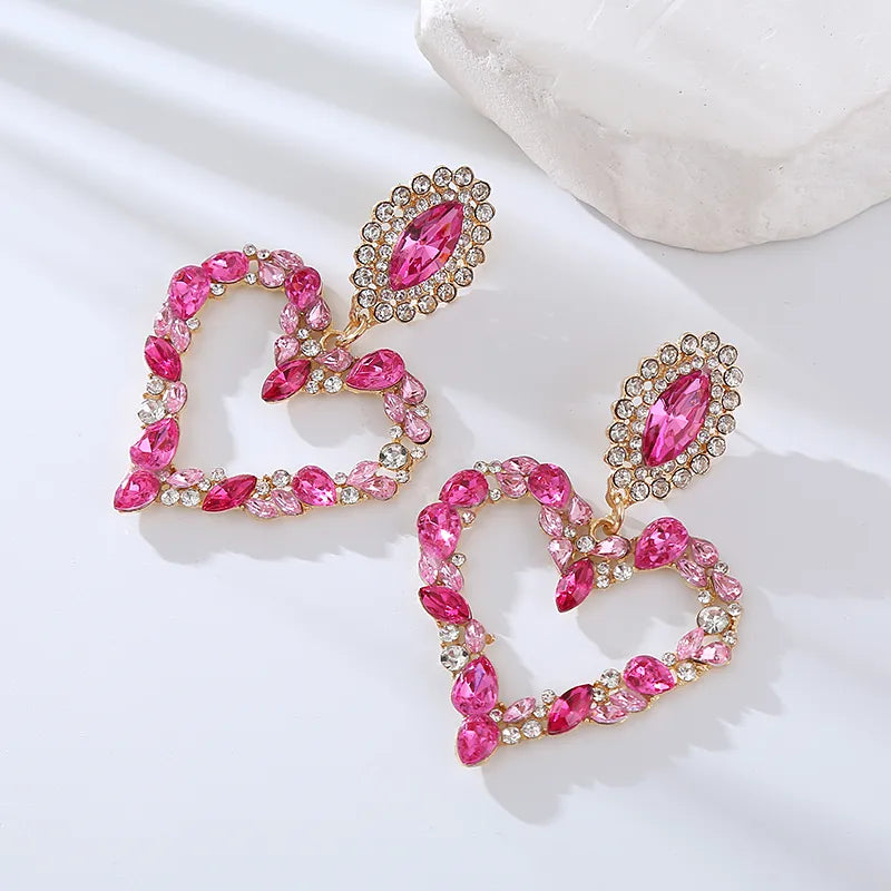 1 Pair Elegant Luxurious Queen Heart Shape Inlay Alloy Rhinestones Drop Earrings