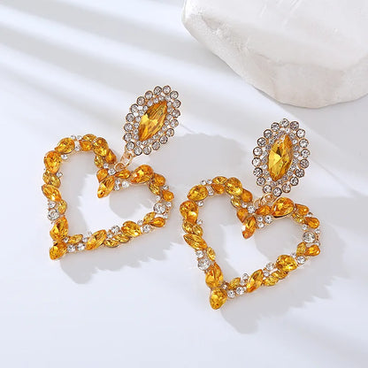 1 Pair Elegant Luxurious Queen Heart Shape Inlay Alloy Rhinestones Drop Earrings