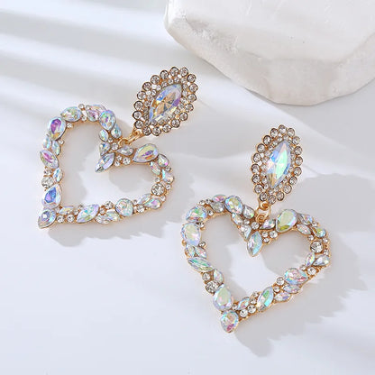 1 Pair Elegant Luxurious Queen Heart Shape Inlay Alloy Rhinestones Drop Earrings