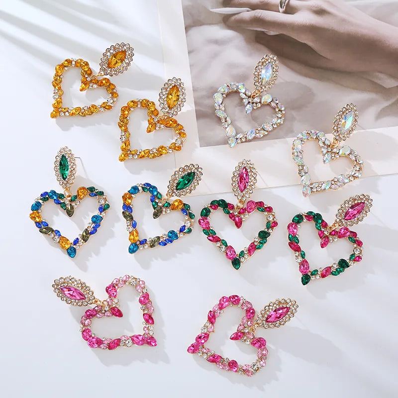 1 Pair Elegant Luxurious Queen Heart Shape Inlay Alloy Rhinestones Drop Earrings