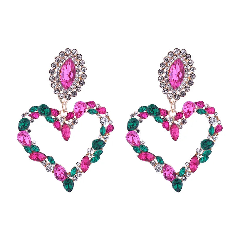 1 Pair Elegant Luxurious Queen Heart Shape Inlay Alloy Rhinestones Drop Earrings