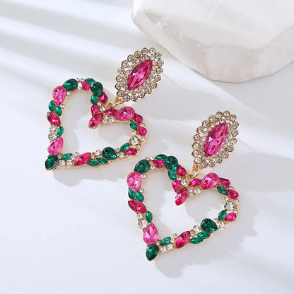 1 Pair Elegant Luxurious Queen Heart Shape Inlay Alloy Rhinestones Drop Earrings