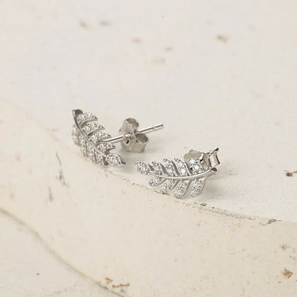 1 Pair Elegant Luxurious Queen Leaf Leaves Plating Inlay Sterling Silver Zircon White Gold Plated Ear Studs