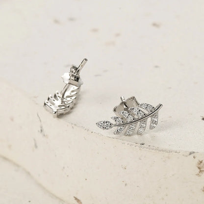 1 Pair Elegant Luxurious Queen Leaf Leaves Plating Inlay Sterling Silver Zircon White Gold Plated Ear Studs