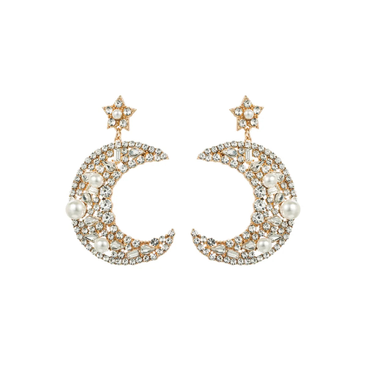 1 Pair Elegant Luxurious Queen Moon Inlay Alloy Rhinestones Pearl Drop Earrings