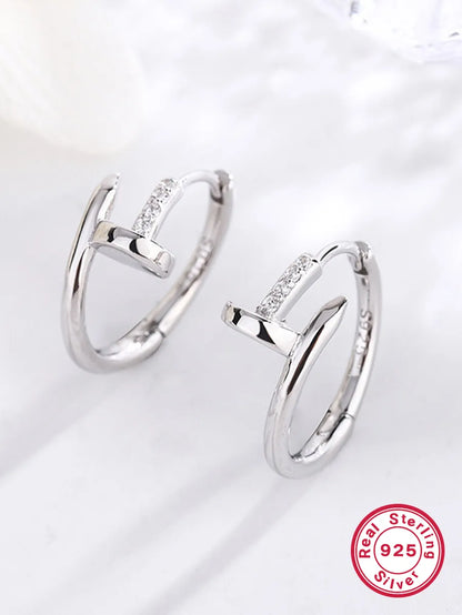 1 Pair Elegant Luxurious Queen T Shape Asymmetrical Plating Sterling Silver 18k Gold Plated White Gold Plated Hoop Earrings