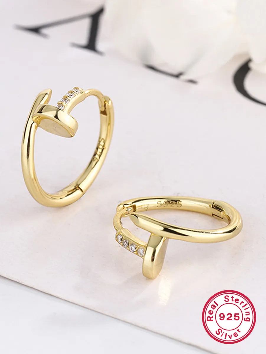 1 Pair Elegant Luxurious Queen T Shape Asymmetrical Plating Sterling Silver 18k Gold Plated White Gold Plated Hoop Earrings