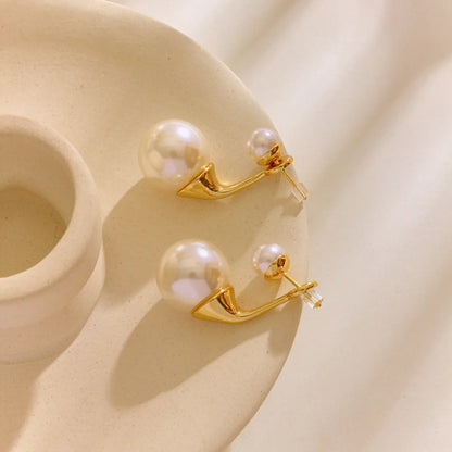 1 Pair Elegant Luxurious Round Plating Inlay 304 Stainless Steel Artificial Pearls 18K Gold Plated Ear Studs