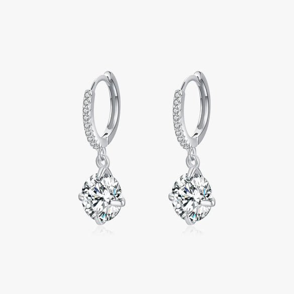 1 Pair Elegant Luxurious Round Plating Inlay Sterling Silver Zircon Rhodium Plated Drop Earrings