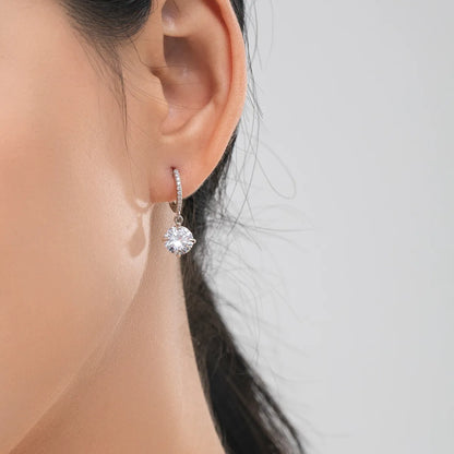 1 Pair Elegant Luxurious Round Plating Inlay Sterling Silver Zircon Rhodium Plated Drop Earrings