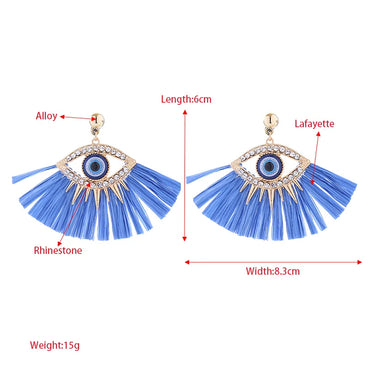 1 Pair Elegant Luxurious Sector Eye Inlay Alloy Raffia Rhinestones Drop Earrings