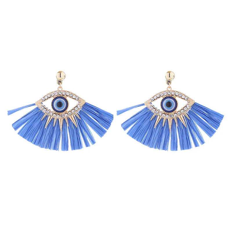 1 Pair Elegant Luxurious Sector Eye Inlay Alloy Raffia Rhinestones Drop Earrings