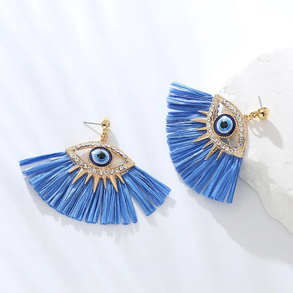 1 Pair Elegant Luxurious Sector Eye Inlay Alloy Raffia Rhinestones Drop Earrings