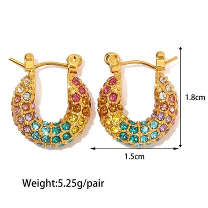 1 Pair Elegant Luxurious Semicircle Plating Inlay Stainless Steel Zircon 18k Gold Plated Hoop Earrings