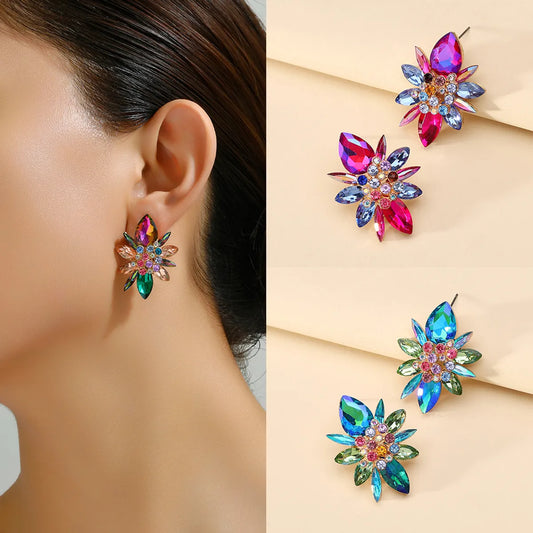 1 Pair Elegant Luxurious Shiny Geometric Flower Plating Inlay Zinc Alloy Rhinestones Ear Studs