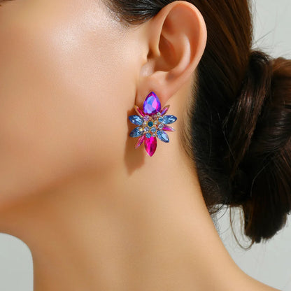 1 Pair Elegant Luxurious Shiny Geometric Flower Plating Inlay Zinc Alloy Rhinestones Ear Studs