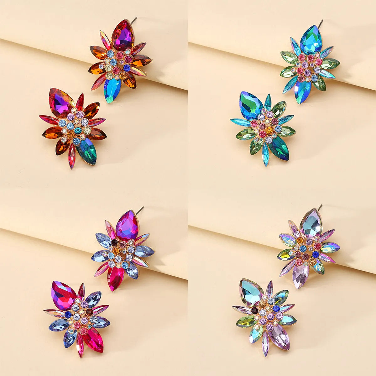 1 Pair Elegant Luxurious Shiny Geometric Flower Plating Inlay Zinc Alloy Rhinestones Ear Studs