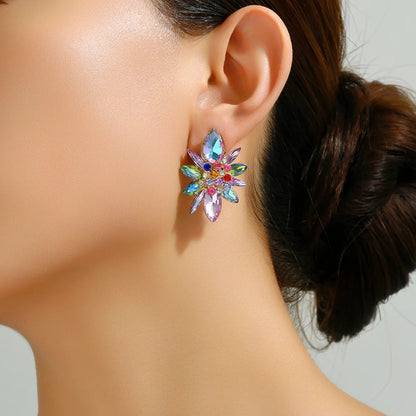 1 Pair Elegant Luxurious Shiny Geometric Flower Plating Inlay Zinc Alloy Rhinestones Ear Studs