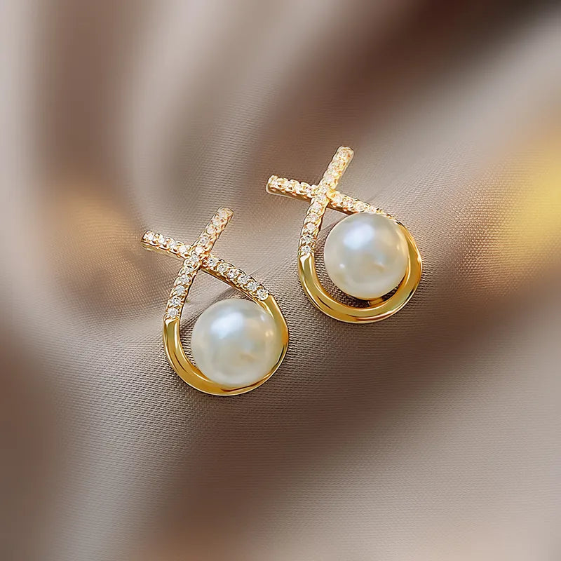 1 Pair Elegant Luxurious Shiny Geometric Plating Inlay Sterling Silver Zircon 18k Gold Plated Ear Studs