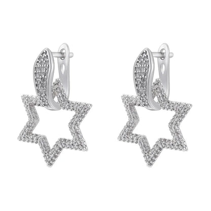 1 Pair Elegant Luxurious Shiny Pentagram Round Rectangle Brass Inlay Zircon Earrings