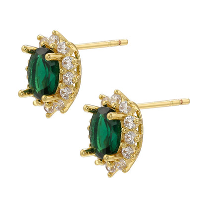 1 Pair Elegant Luxurious Shiny Solid Color Copper Plating Inlay Inlaid Zircon Zircon 18k Gold Plated Ear Studs