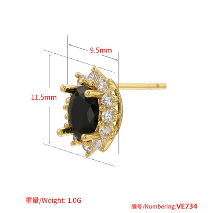 1 Pair Elegant Luxurious Shiny Solid Color Copper Plating Inlay Inlaid Zircon Zircon 18k Gold Plated Ear Studs